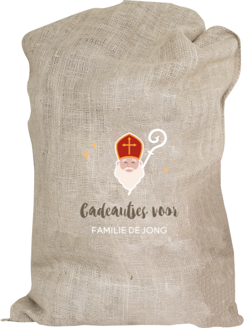 XL Jute sinterklaaszak met sinterklaas en staf - 60x100 cm