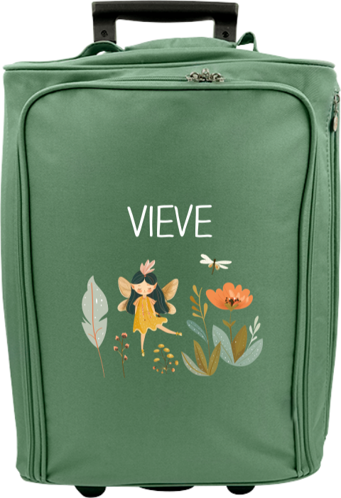 Dromerige reistrolley met elfje, bloemen en naam