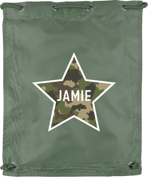 Stoere gymtas met legerprint ster en naam