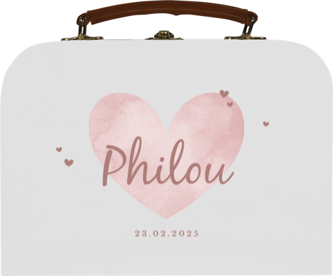 Houten koffertje met hartje en naam