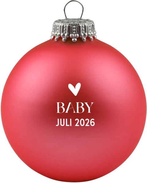 Kerstbal van glas met zwangerschapsaankondiging en hartje