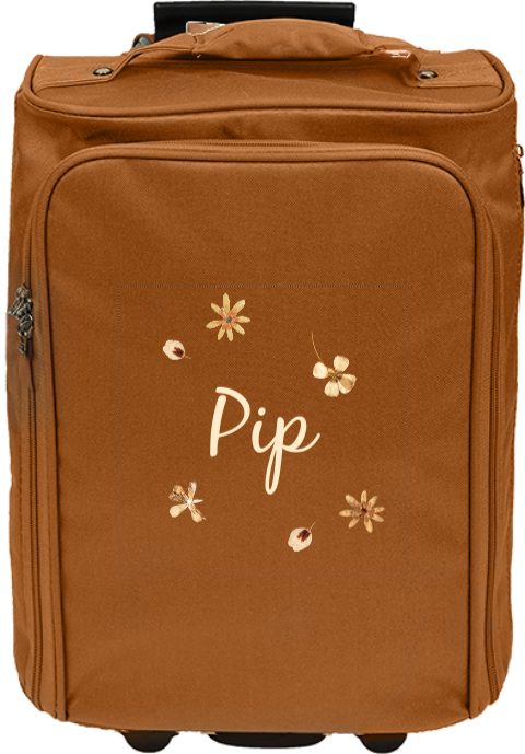 Reistrolley met naam en droogbloemen