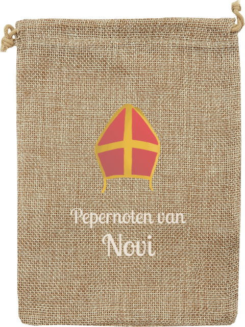 Jute pepernotenzakje met illustratie van Sinterklaas mijter