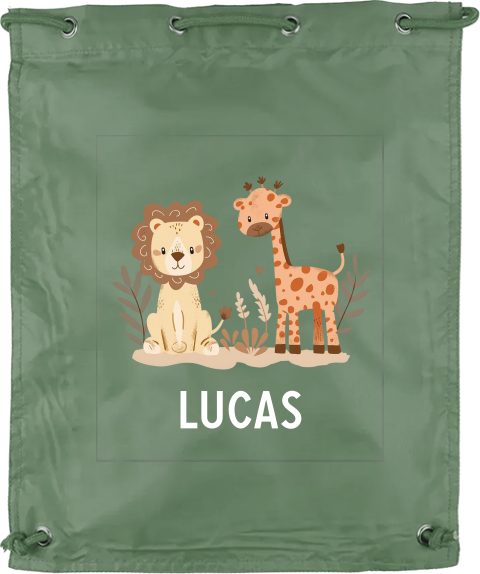 Gymtas met naam en lieve jungledieren