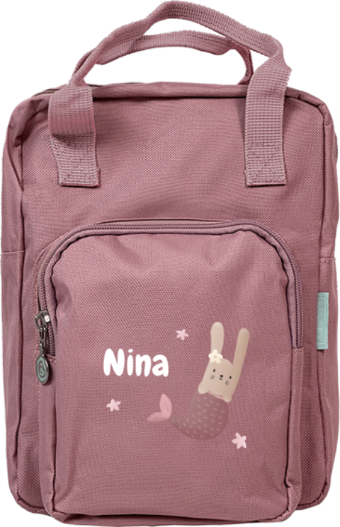 Rugtas Classic met naam en konijn zeemeermin