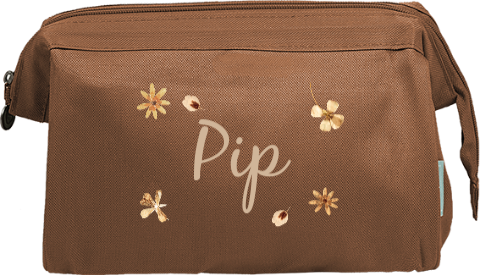 Toilettas met naam en droogbloemen