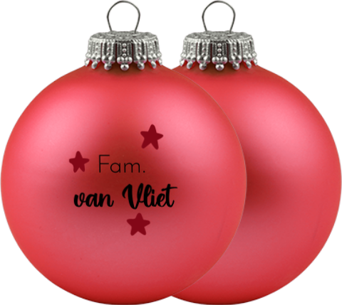 Glazen kerstbal familienaam en sterren