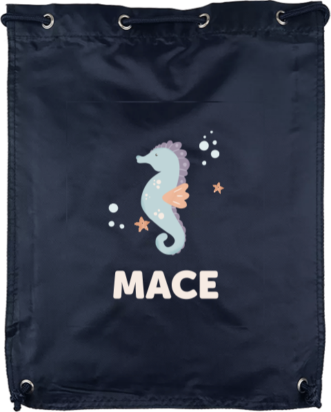 Gymtas met naam en vrolijk zeepaardje