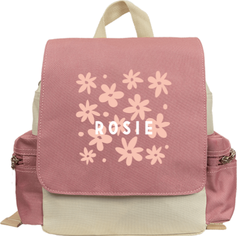 Speelse rugzak adventure met bloemen en naam