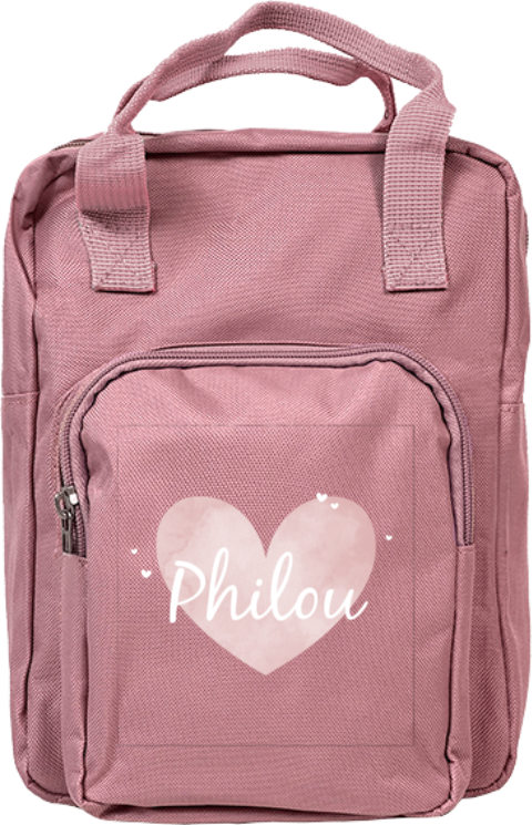 Rugzak classic met naam en watercolour hart