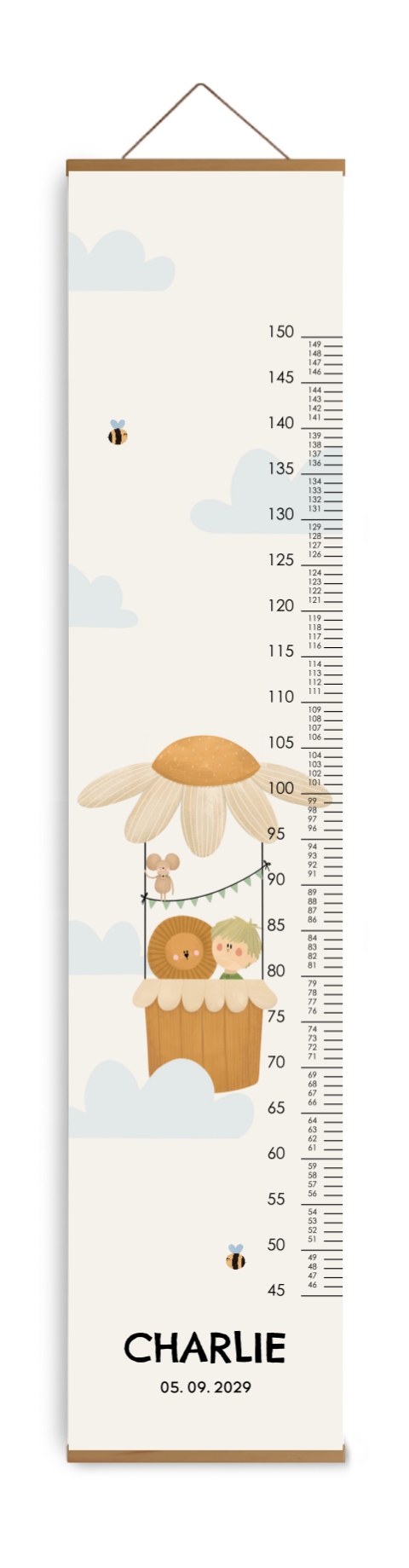 Groeimeter met luchtballon en vrolijke diertjes