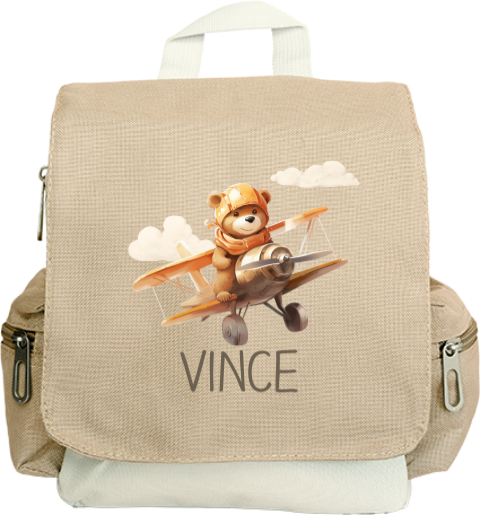 Stoere rugtas Adventure met beertje in vliegtuig