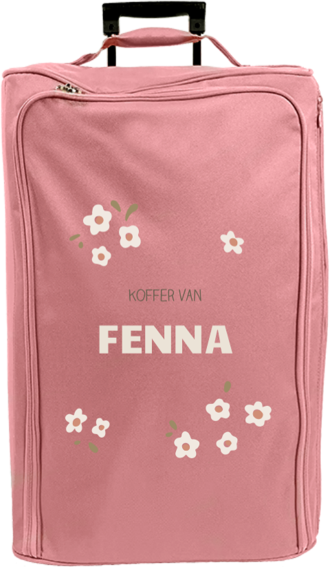 Reistrolley met naam en witte bloemetjes