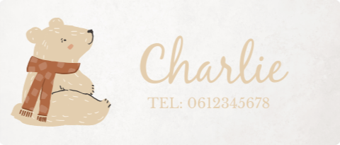 Naamsticker groot met zittende beer - 20 per vel