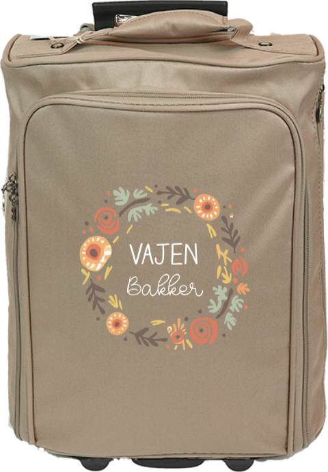Reistrolley met naam en bloemencirkel