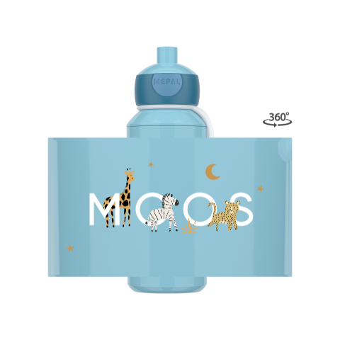 Mepal pop-up drinkfles Campus rondom bedrukt met jungliedieren en naam