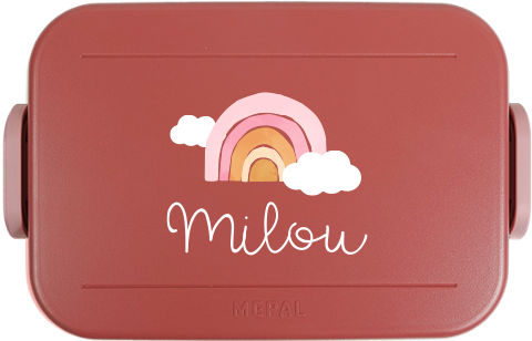 Mepal broodtrommel TO GO met naam, regenboog en wolkjes