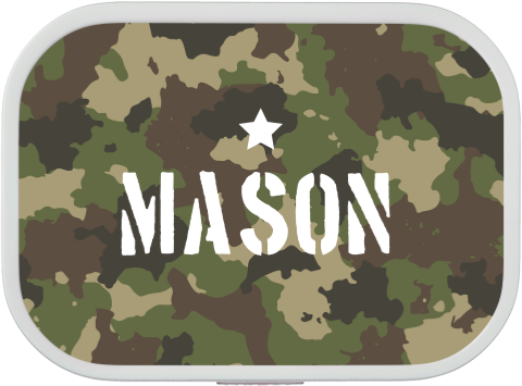 Stoere broodtrommel Campus met camouflage en naam