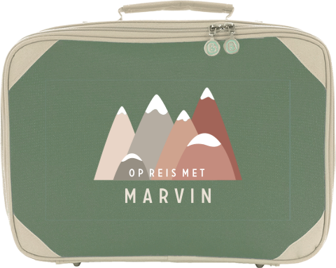 Koffertje met naam en berglandschap