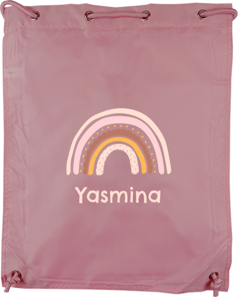 Gymtas met naam en vrolijke illustratie regenboog