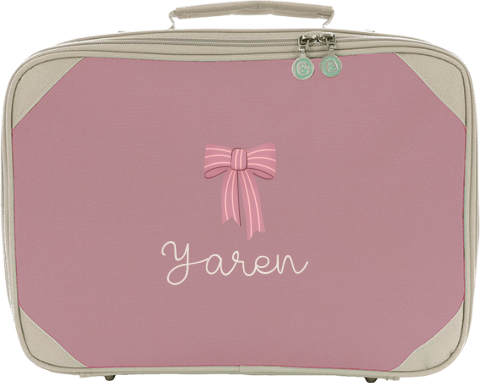 Koffertje met naam en gestreepte strik