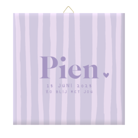 Lief geboortetegeltje met lila strepen en hartje