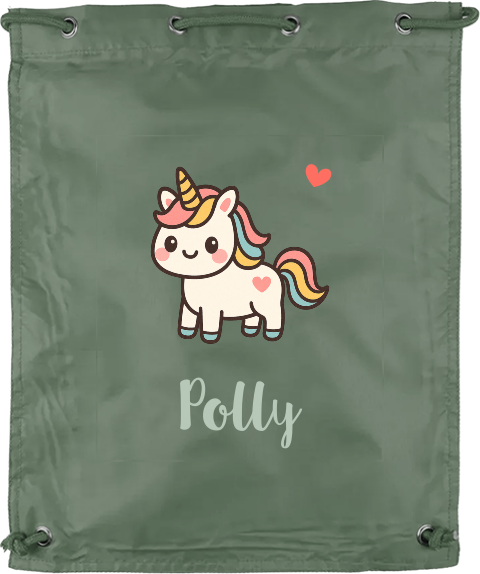 Gymtas met naam en kawaii eenhoorn