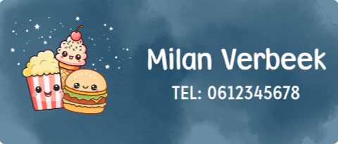 Naamsticker groot met Kawaii illustraties en naam - 20 per vel