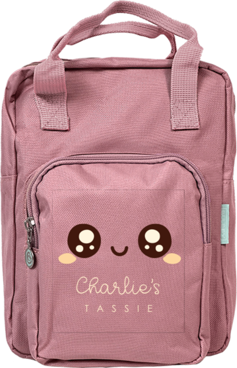 Rugtas Classic met naam en kawaii gezichtje