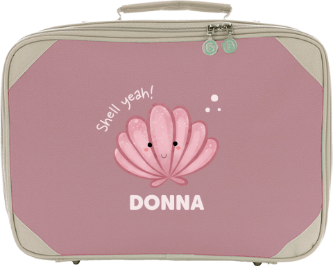 Koffer met naam en roze schelp