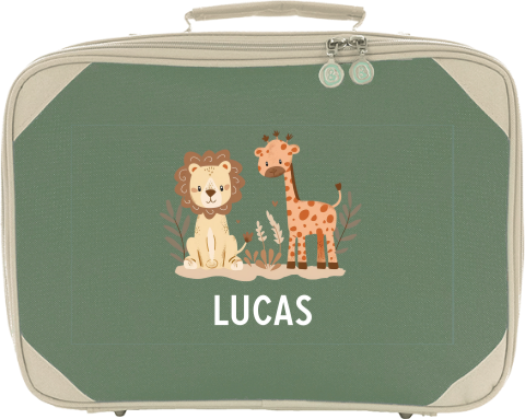 Koffertje met naam, leeuw en giraffe