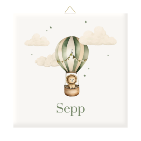 Geboortetegel met luchtballon, leeuw en naam