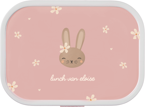 Mepal broodtrommel Campus met naam, konijntje en bloemetjes
