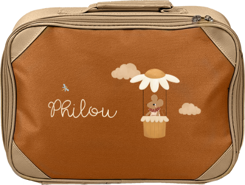 Koffertje met naam en muisje in luchtballon