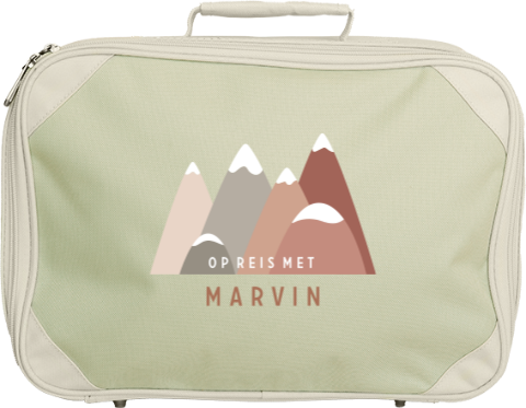Koffertje met naam en berglandschap