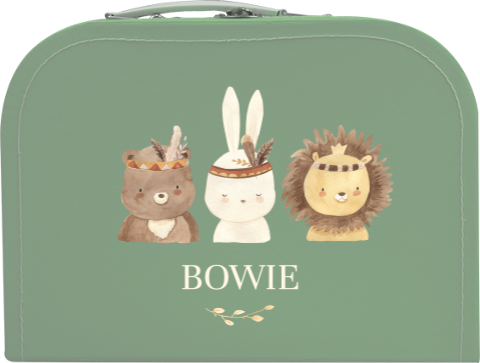 Speelgoedkoffertje met naam en bosdieren