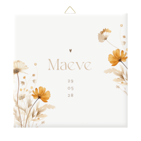 Geboortetegel met bloemen, naam en datum