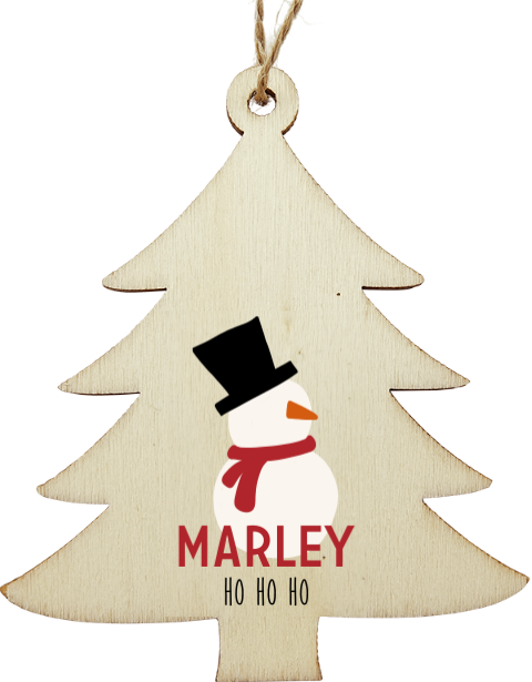 Houten kerstboom hanger met sneeuwpop en naam