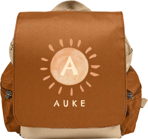 Vrolijke rugtas Adventure met zonnetje, initiaal en naam