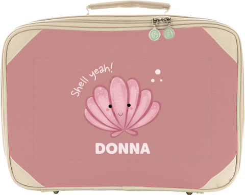 Koffer met naam en roze schelp