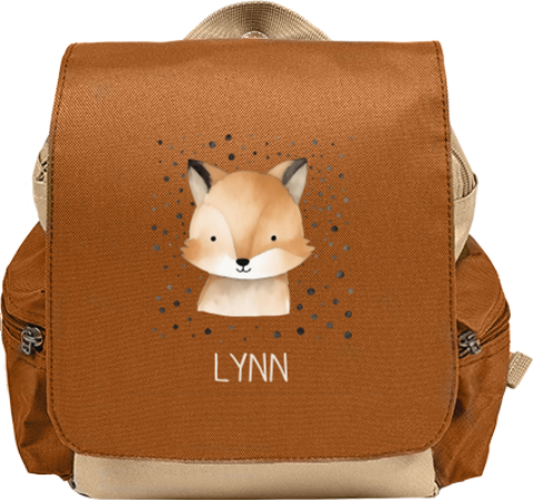 Rugtas Adventure met vos, stippen en naam