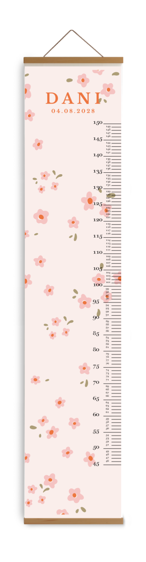 Groeimeter met roze achtergrond en lieve bloemetjes
