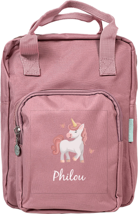 Rugzak Classic met eenhoorn, vlinders en naam