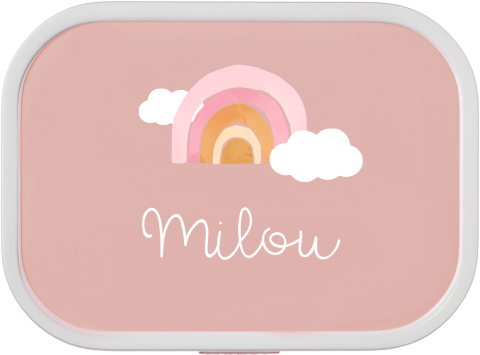 Vrolijke lunchbox Campus met regenboog en naam