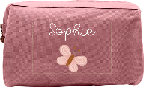 Toilettas met naam en watercolor vlinder