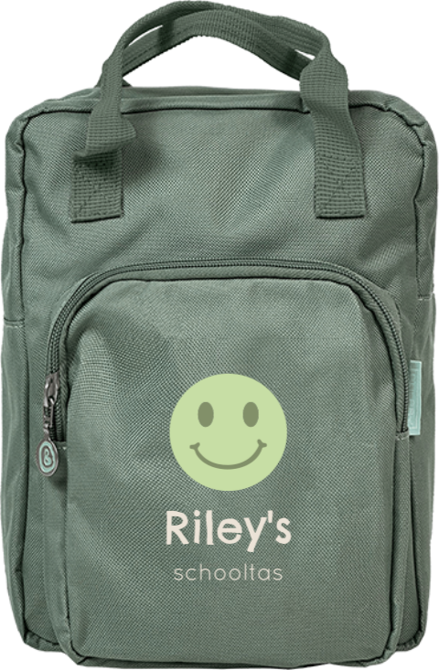 Rugzak classic met vrolijke groene smiley en naam
