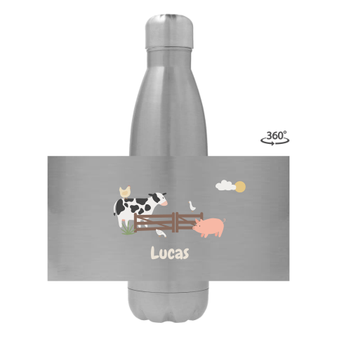 RVS drinkfles met naam en boerderijdieren