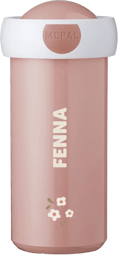 Mepal drinkbeker met naam en witte bloemetjes