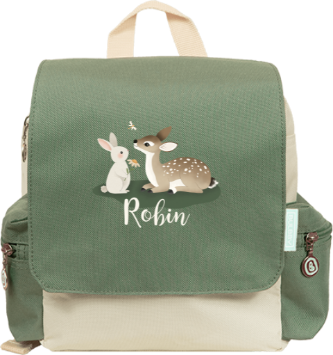 Lieve rugtas Adventure met lieve bosdieren en naam