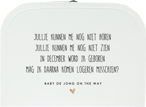 Koffertje voor zwangerschapsaankondiging met gedichtje